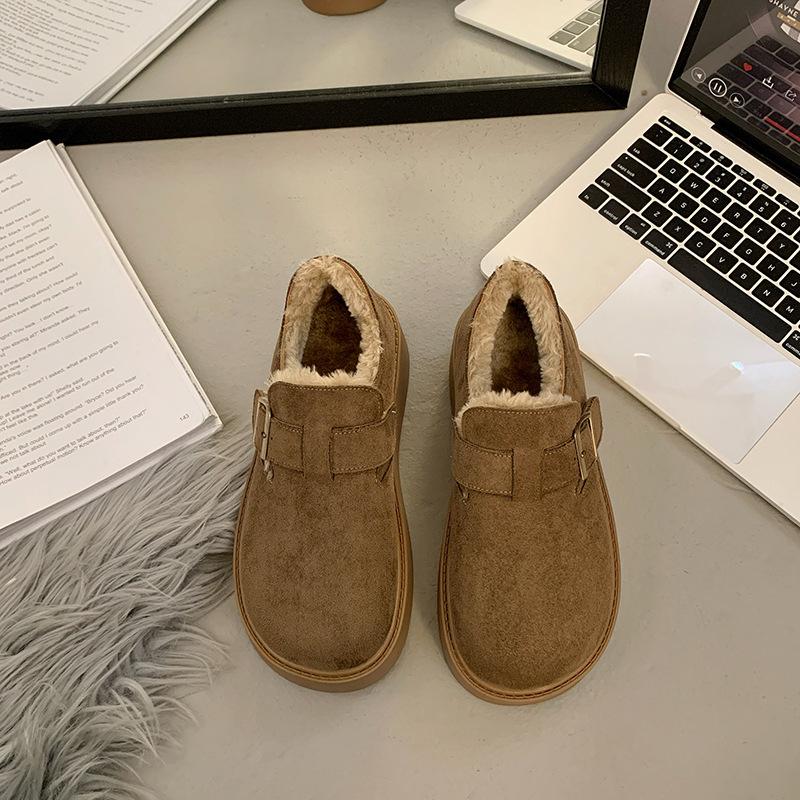 

Ботинки Boken на платформе с флисом и теплым мехом, зимние ботинки для женщин, новые модные зимние туфли из хлопка в стиле ретро с одной педалью 35 хаки