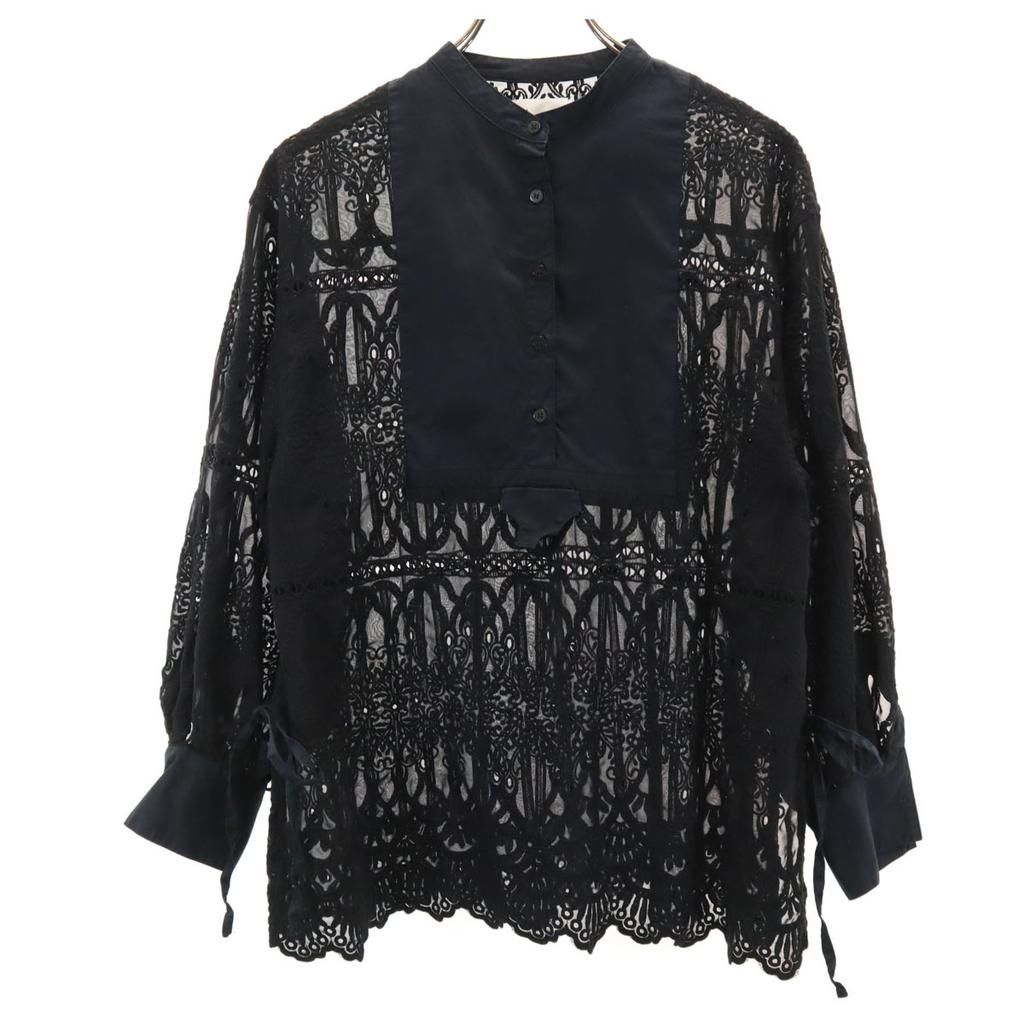 AMERI UNDRESSED Embroidery Long Sleeve See-through Stand-up Collar Shirt Women Used