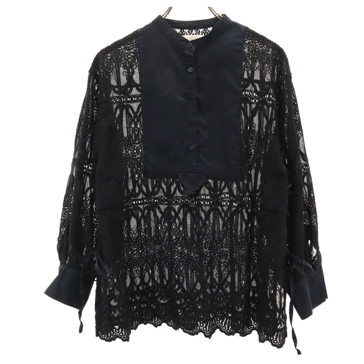 

AMERI UNDRESSED embroidery Long sleeve See-through stand-up collar shirt Women Used