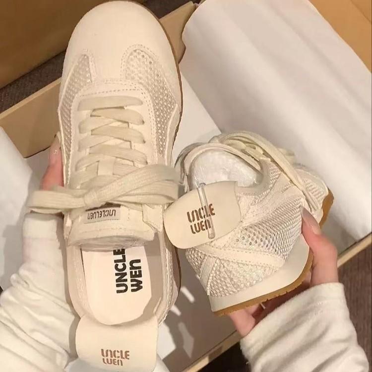 Leather Casual Sports Flat Bottom Running Thick Baseplate Shoes Summer Thin Single Net Soft Sole Mesh Forrest Gump Training Shoes Women