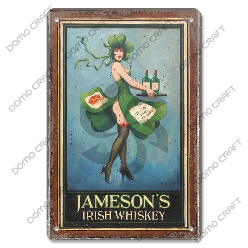 Irish Whiskey Poster Vintage Metal Plaque Sign Dublin Stout Metal Tin Plates Wall Decor for Bar Irish Pub Club Home
