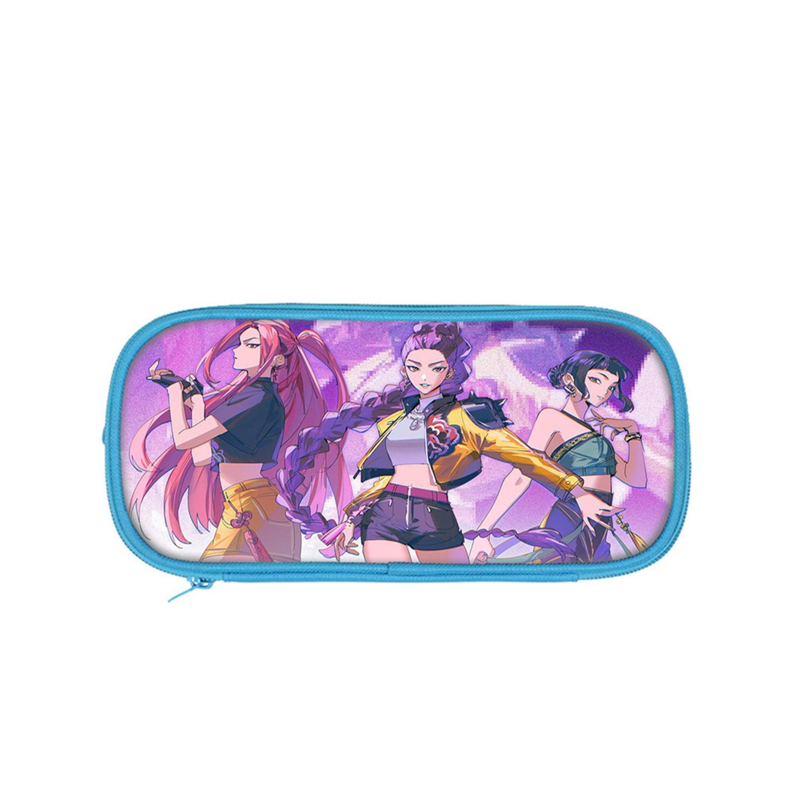 

Студенческий синий двухслойный пенал Kpop/ Девичья группа охотников на ведьм Студенческая сумка для хранения канцелярских принадлежностей Сумка для карандашей One Size