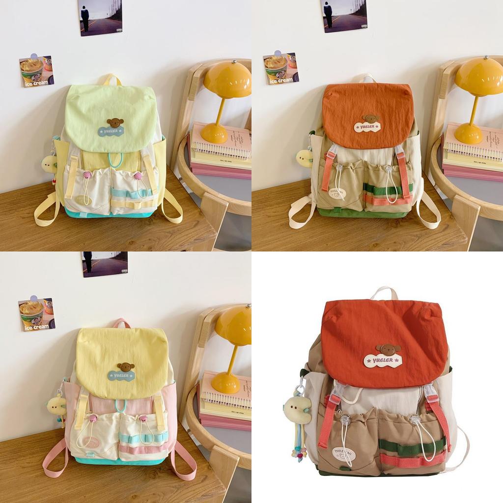 Fresh College Student Backpack With Anti Splash Nylon Fabric And Letter Pattern For Girls