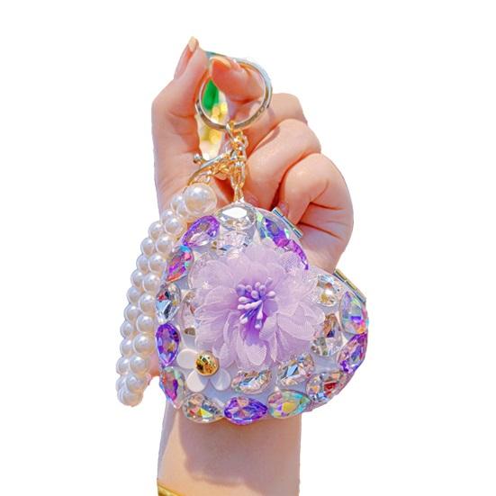 Складной зеркальце-брелок для девочек со стразами и цепочкой из искусственного жемчуга, портативный маленький складной брелок-зеркальце для подкрашивания, модный брелок для сумки 6