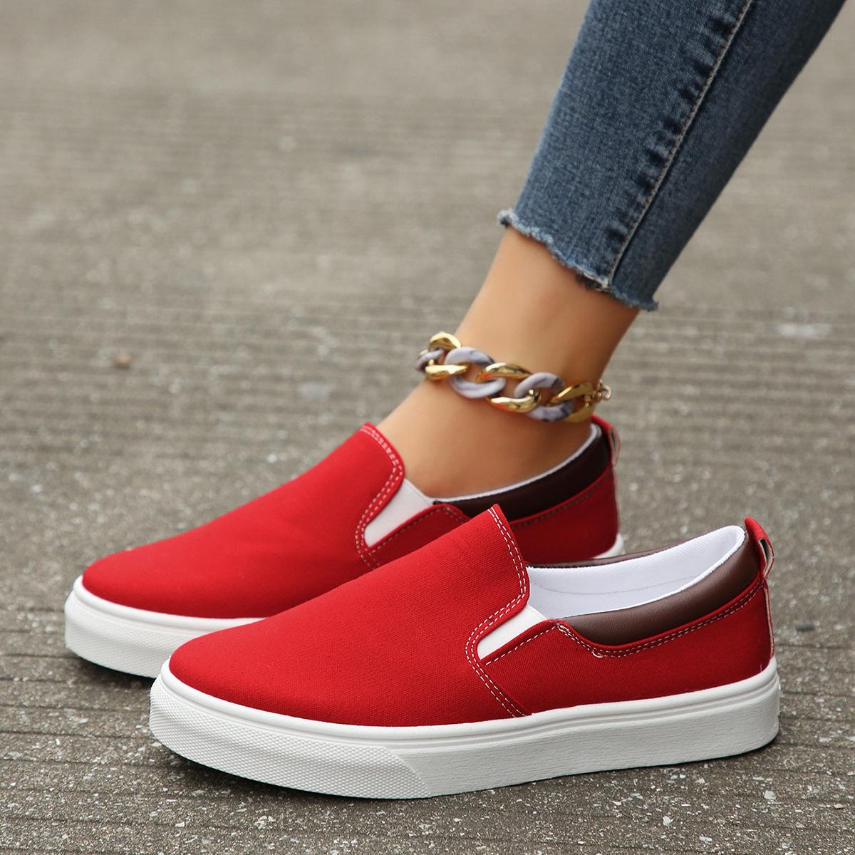 

Повседневные женские туфли из парусины на плоской подошве, импортные, большого размера, легкие, дышащие, спортивные, с неглубоким носком, повседневные, одинарные туфли 36 красный