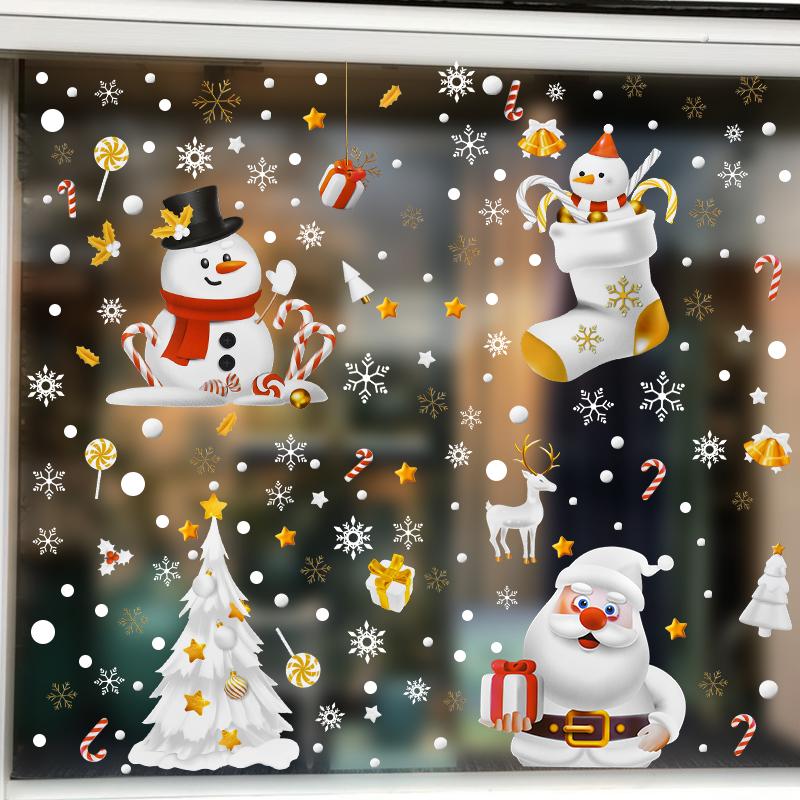 Christmas Window Sticker Santa Claus Snowman Glass Sticker Set Christmas Decoration For Home Kids Room Wall Decal 2025 New Year