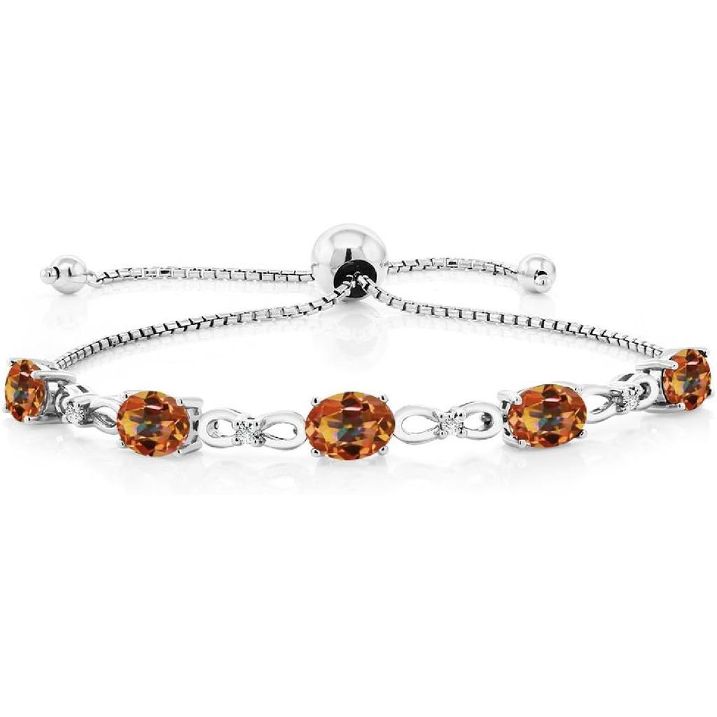 Gem Stone King 3-6 Cttw Gemstone Birthstone and Accent Lab Grown Diamond Tennis Bracelet For Women | 925 Sterling Silver | 7X5MM Oval | Adjustable