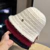 New Style Back Slit Autumn and Winter Retro Fashionable Metal Label Warm Knitted Fisherman Hat for Women Showing Face Small Basin Hat Trendy
