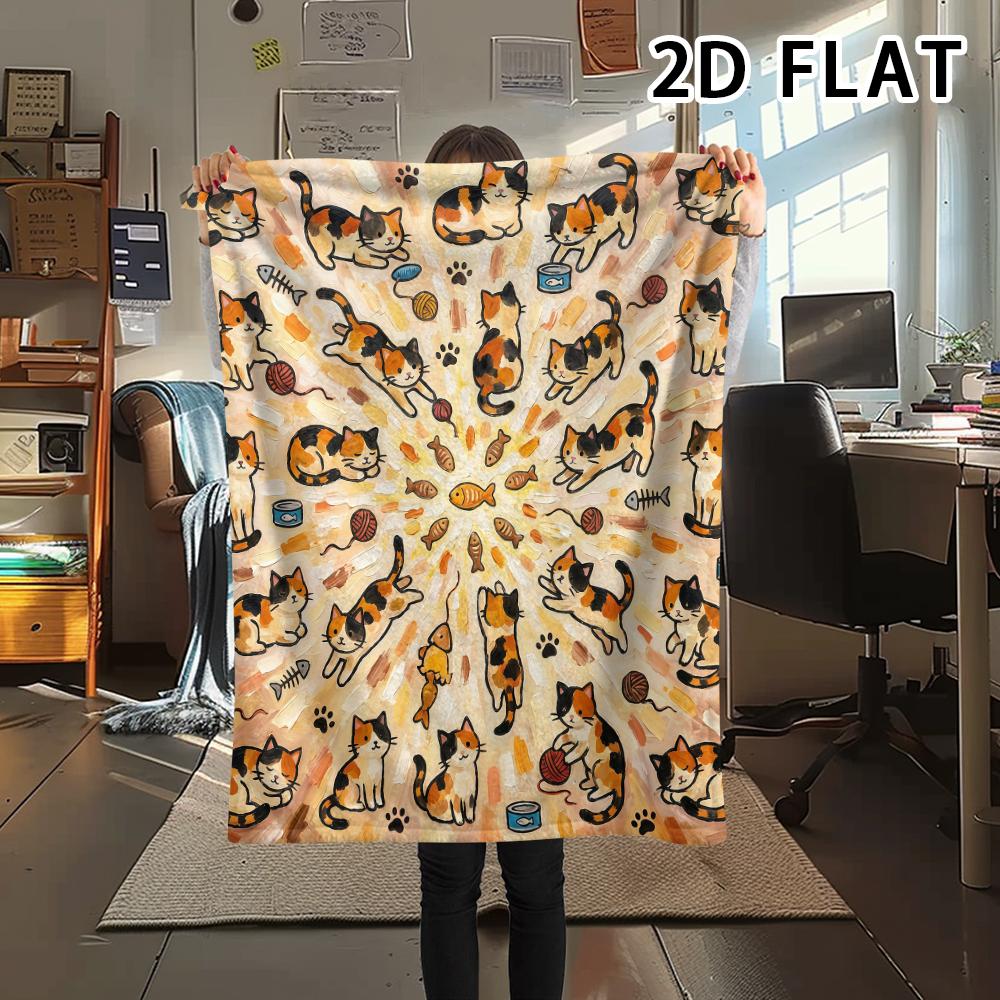 1Pc Vibrant Mandala Cats Print Flannel Blanket,High Quality Comfortable for All Seasons,Home Decor,Warmth and Comfort,Perfect for Christmas Gifts