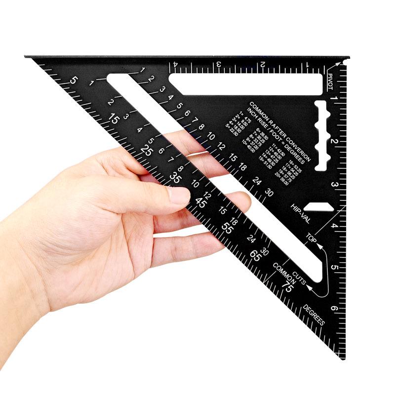 Règle triangulaire Imperial 7/12 pouces en aluminium anodisé noir, angle 45°/90° pour le travail du bois