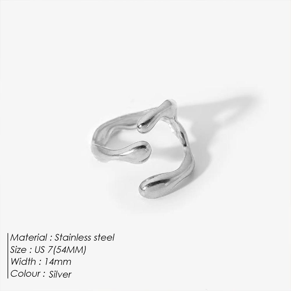 Korean Style 18K Gold Stainless Steel Adjustable Wave Ring for Women Circumference 54MM-US7