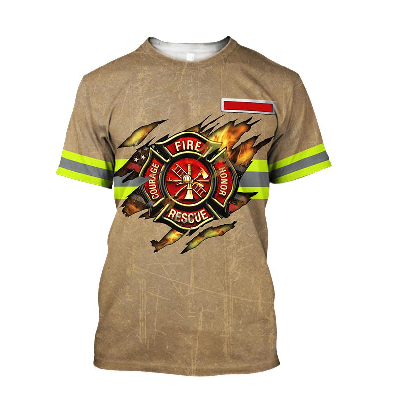 Firefighter Graphic Printed Summer Men's O-Neck T-Shirts Casual Short Sleeve Oversized Pullover Fashion Streetwear Men Clothing