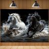 Majestic Black White Horse Tapestry, Animal Theme Wall Art For Photo Booth And Seasonal Home Decor