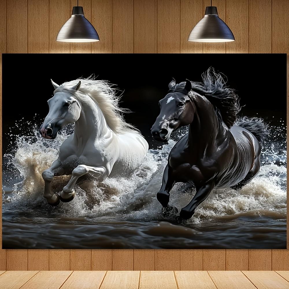 Majestic Black White Horse Tapestry, Animal Theme Wall Art For Photo Booth And Seasonal Home Decor