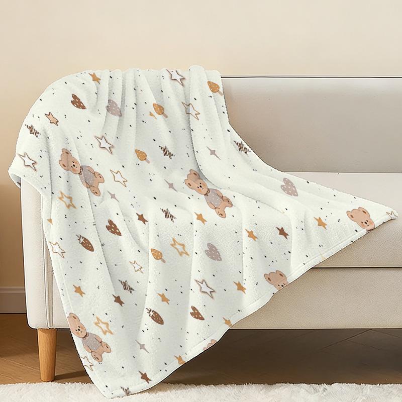 Cute Bear Design Soft Fleece Blanket - Cozy Bordered Plush Throw for Home Nap, Halloween & Christmas Warmth