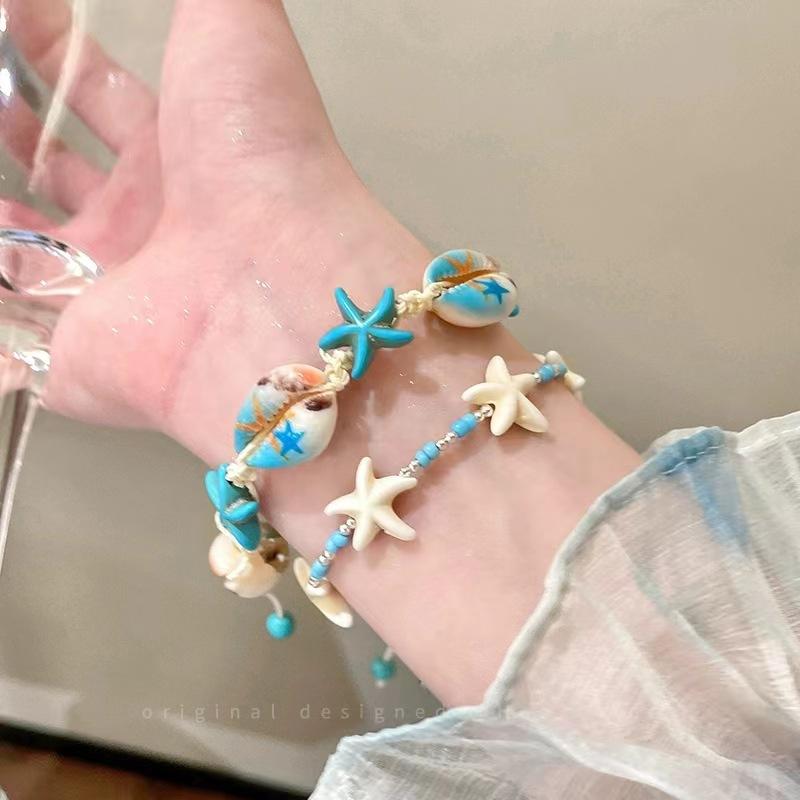 Seaside Vacation Blue Shell Starfish Bracelet Women'S Island Beaded Accessories Bracelet Stacked Jewelry