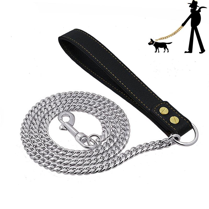 Golden Dog Leash Stainless Steel Pet Chain Strong Metal Dog Lead Chain For Small Medium Large Dog Labrador Retriever Dobermann