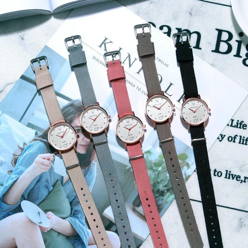Temperament Small Canvas Strap Girls' Watches Cute Junior High School Girls Simple Retro Style Casual Watches