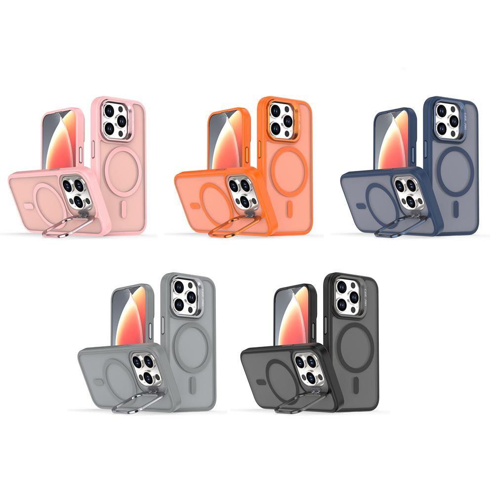 KEYSION Lens Stand Magnetic Phone Case for MagSafe for iPhone 13 14 15 Pro Max 15 Plus Matte Translucent Shockproof Back Cover