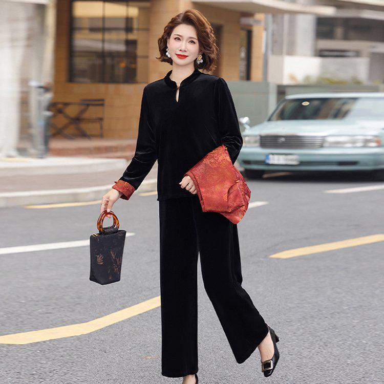 Mom's 2026 New Style Spring Autumn Velvet Tang Suit Shawl Jacket for Middle-aged Women