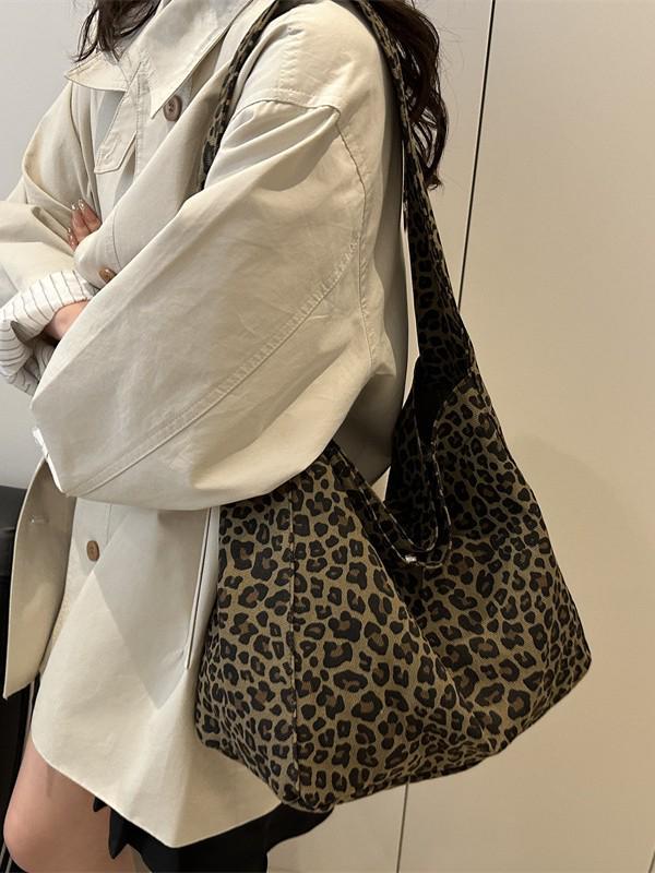 Korean Style Large Capacity Leopard Print Women's Shoulder Bag - 2025 Autumn Casual Tote
