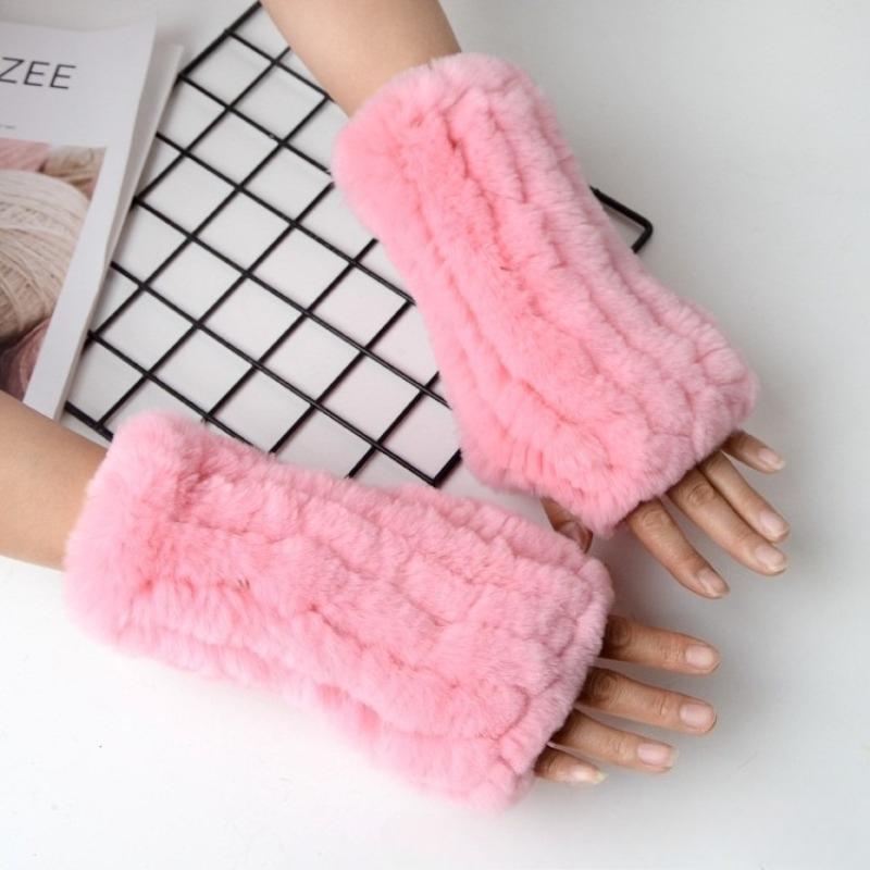 Women's Autumn and Winter New Fur Warm Fashion Half-Finger Gloves