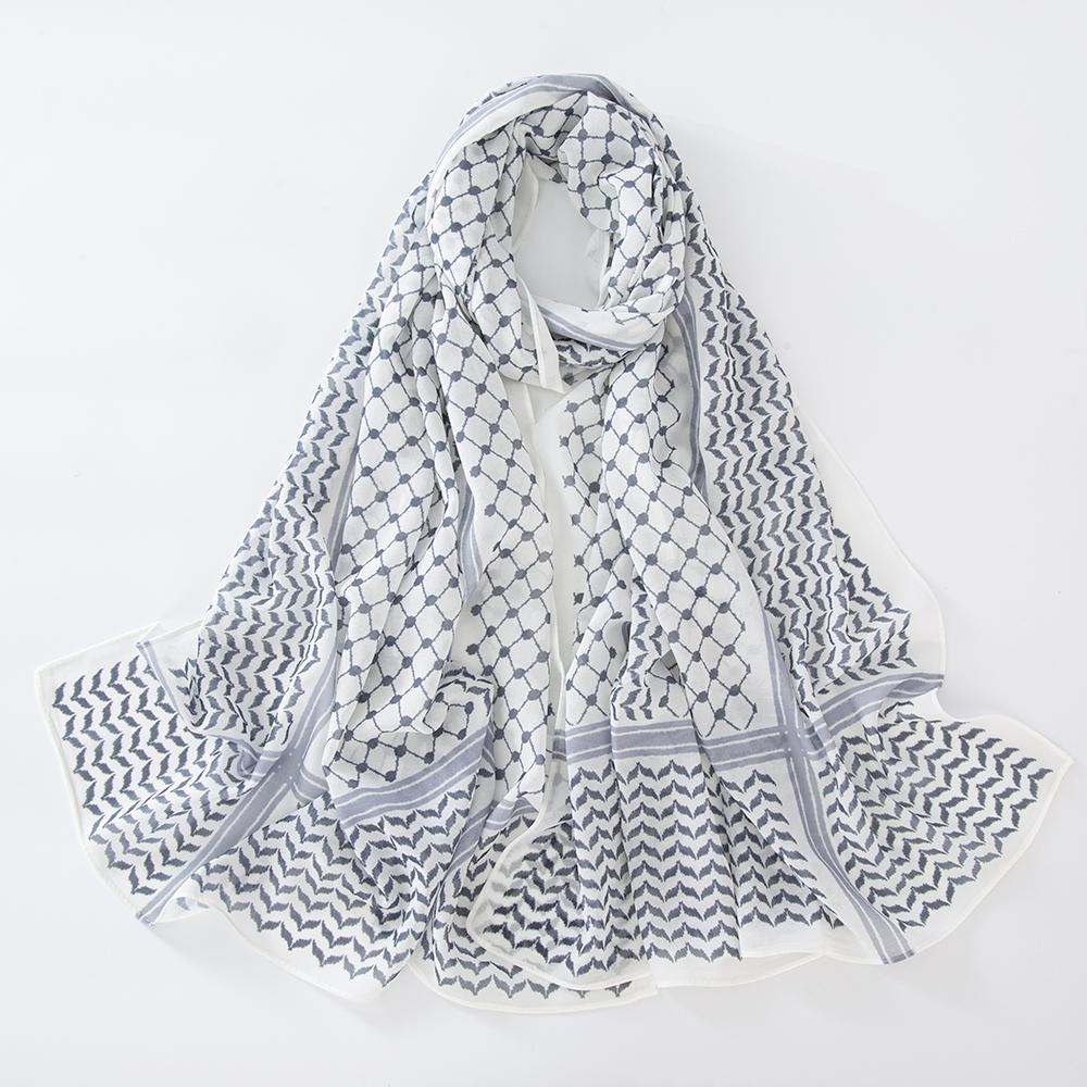 Newest Muslim Keffiyeh Hijab Chiffon Print Shawl Echarpe Keffyeh Fashion Ladies Soft Headwraps Geometric Style Arab Women Scarf