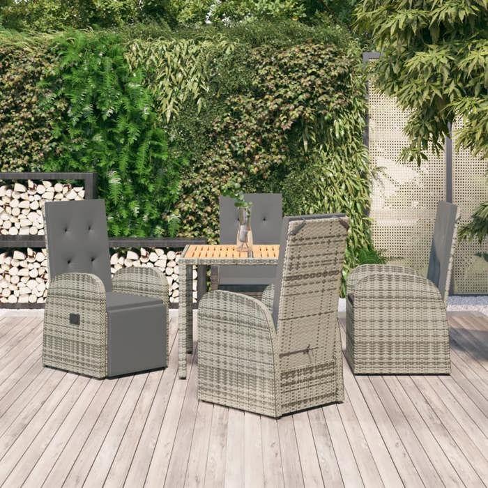 VidaXL Garden Dining Set 5 Pcs Grey Cushions Wicker, Dining Set, Room Set 3157584