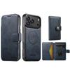 Skórzane etui z klapką iPhone 17PM z przegródką na karty, zapięciem magnetycznym, podstawką do ładowania bezprzewodowego