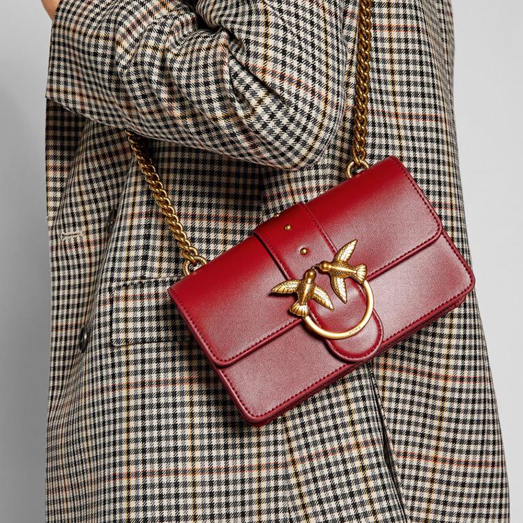 PINKO Leather Portable Crossbody Bag, Shoulder Bag Women's Red 1P21SE-Y6JC-R72
