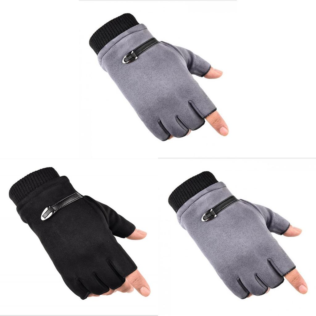 Mens Fleece Half Finger Gloves With Touch Screen For Commute And Active Outdoor Use