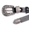 Women's Retro Carved Black Genuine Leather Belt with Pin Buckle