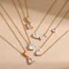 18K Gold-Plated Stainless Steel Water Drop Geometric Diamond Pendant Necklace for Women