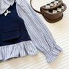 Girls' Autumn 2026 Trendy Patchwork Top and Striped Flare Pants Two-Piece Set