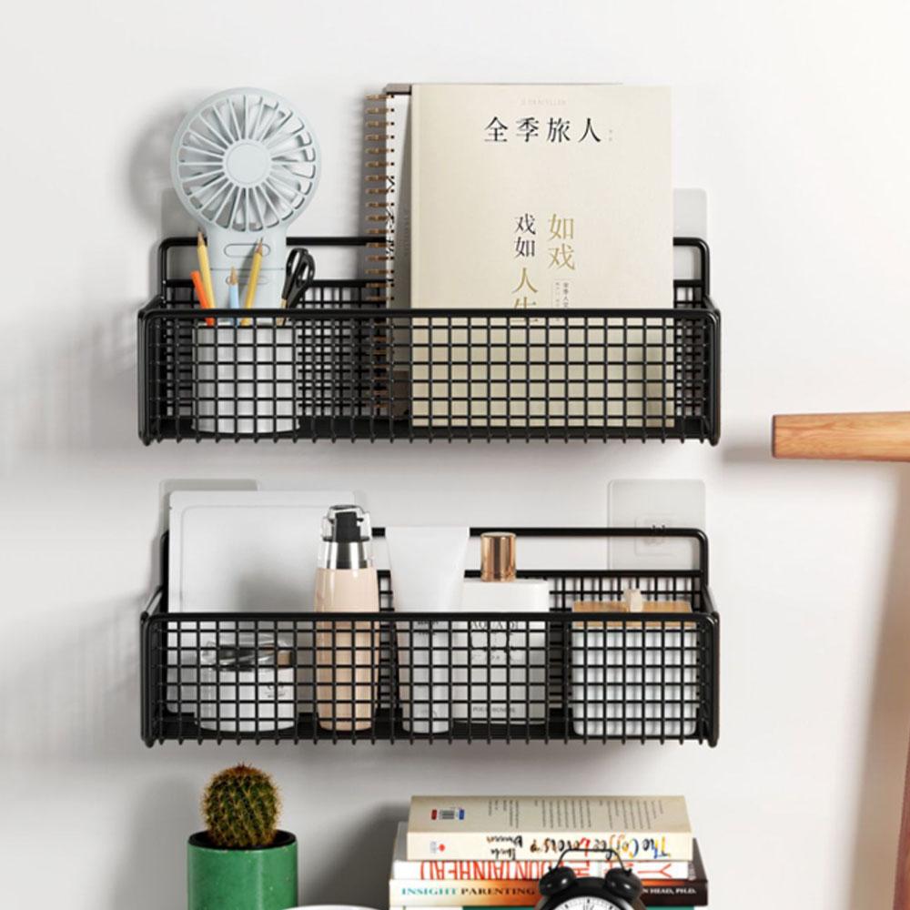 Multifunctional Bathroom Organizer Shelf No-Punch Household Wall Mounted Bedside Hanging Basket Student Dormitory Storage Rack