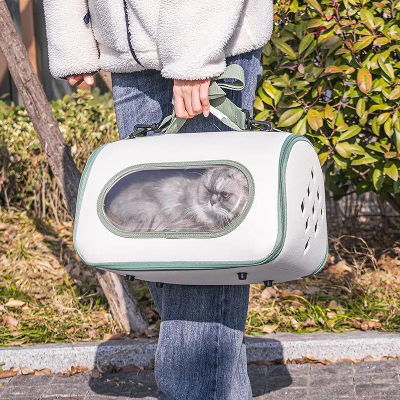 Portable Pet Carriers Bag Breathable Cat Dog Backpack Outgoing Travel Transparent Pets Handbag with Locking Safety Zippers