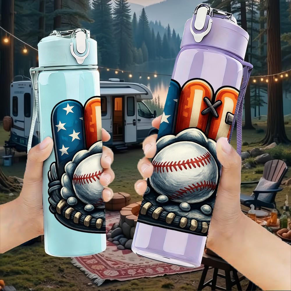 1PC Baseball And Bat Badge 750ml Color Plastic Sports Water Bottle Leakproof Flip Straw Lid Suitable for Sports Office Home Use