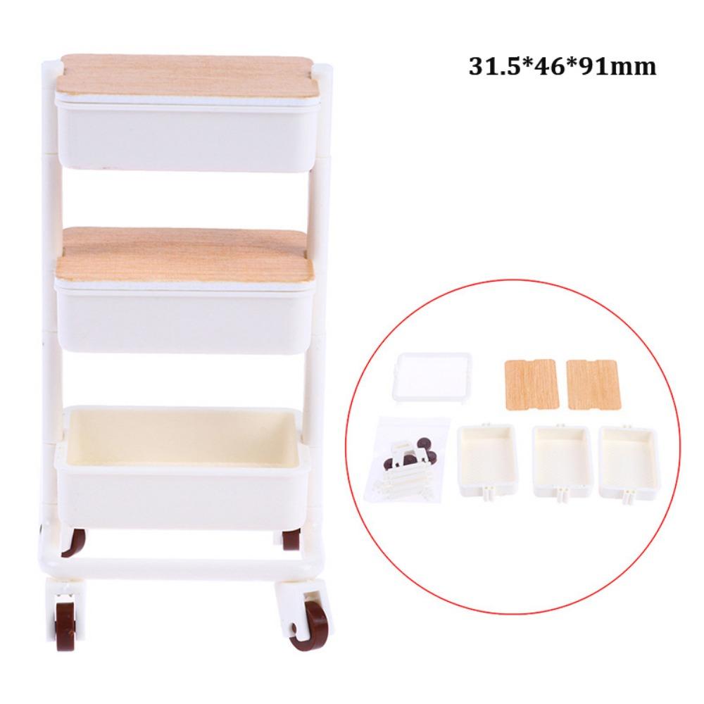 With Wheel 1:12 Dollhouse Trolley Plastic Storage Shelf Model  Kitchen Furniture Accessories