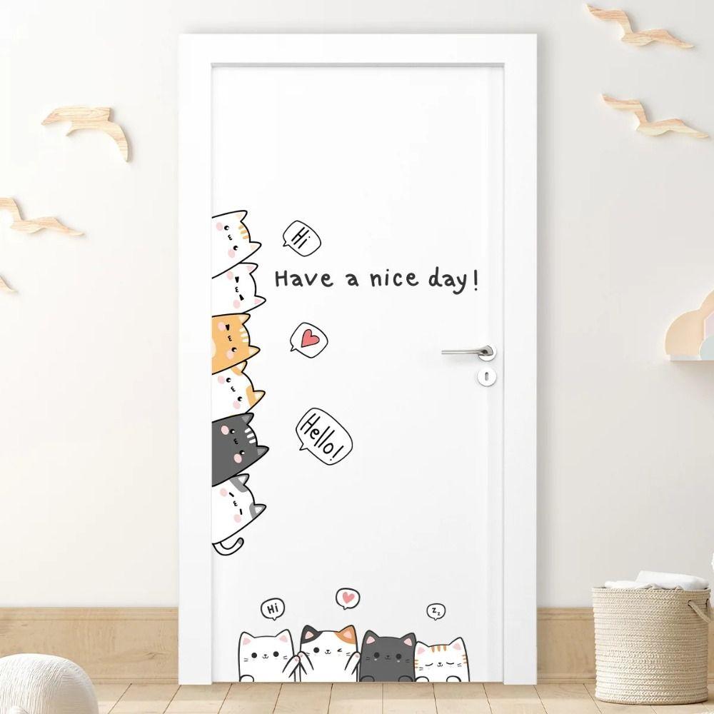 Cute Cat Wall Stickers Self Adhesive Door Sticker Creative Wallpapers  Children's Room