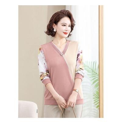 Long-sleeved T-shirt Knitted Sweater Fashionable V-neck Pullover Print Casual Top
