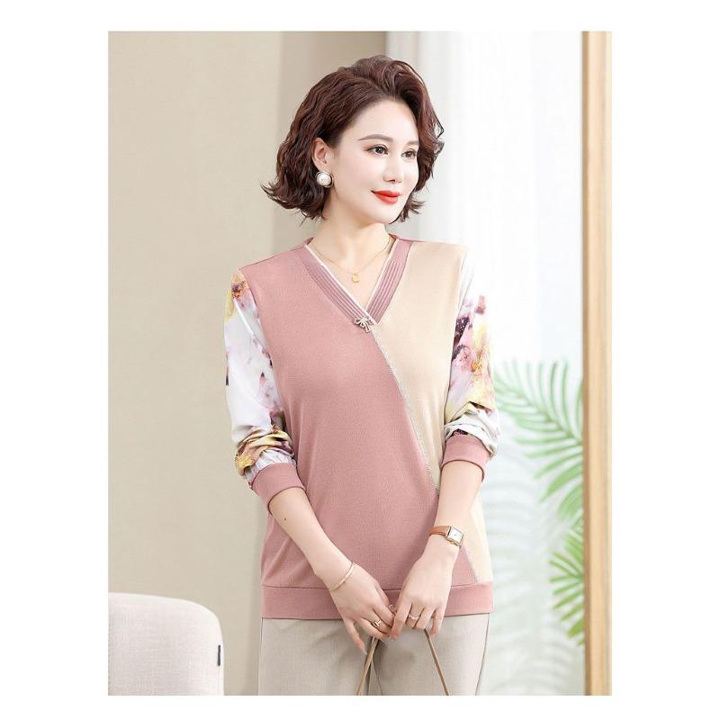 Long-sleeved T-shirt Knitted Sweater Fashionable V-neck Pullover Print Casual Top