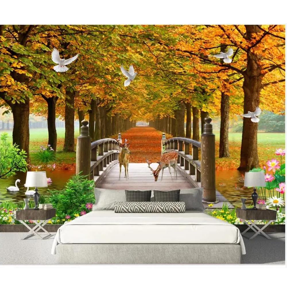 Golden Tree Avenue Forest Scenery Living Room Home Decor 3d Wall Murals Wallpaper