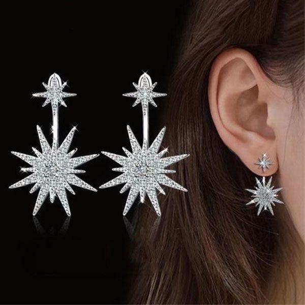 Stylish Korean Style Star Earrings Sparkling Silver Plated Studs For Women