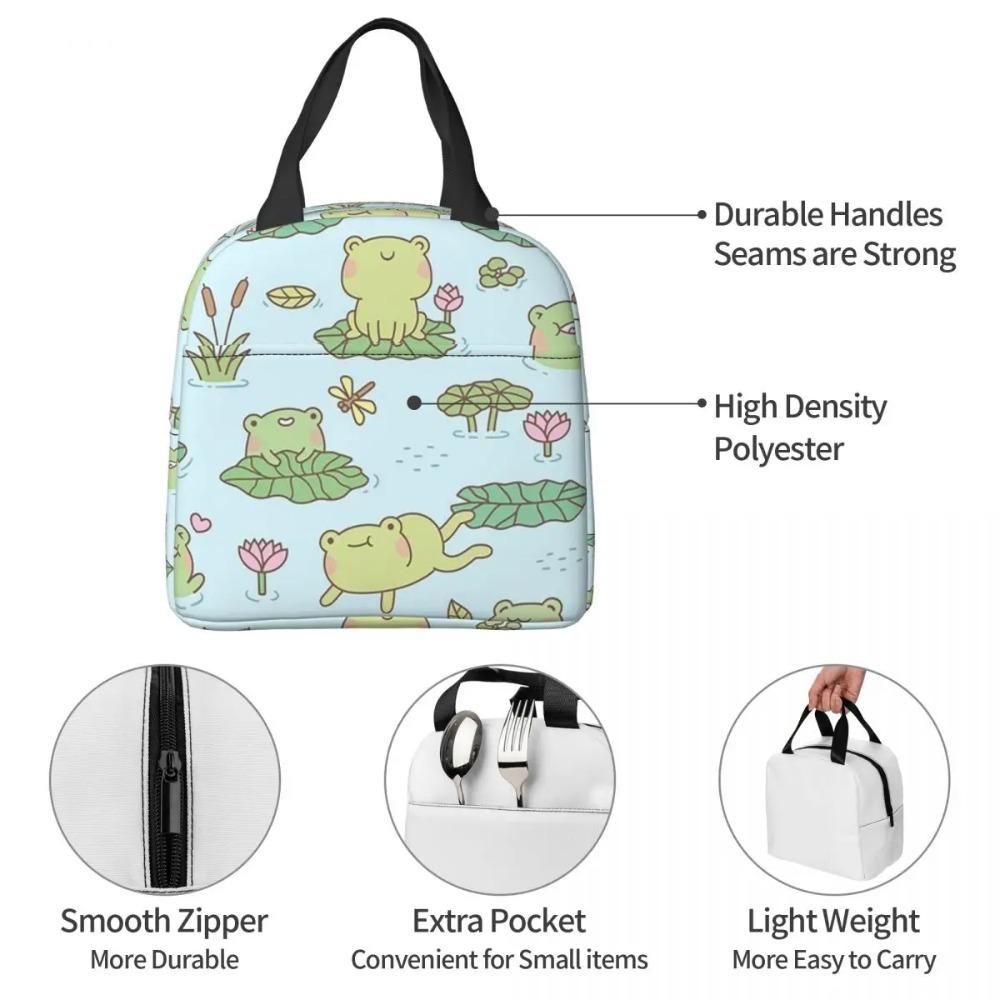 Cute Frog On Lotus Leaves Insulated Lunch Bag for Kids School Cooler Thermal Food Box Tote Portable Lunch Boxes Container