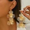Fashion Inlaid Rhinestone Flower Long Tassel Earrings for Women Personality Exaggerated Design Earrings Temperament Jewelry