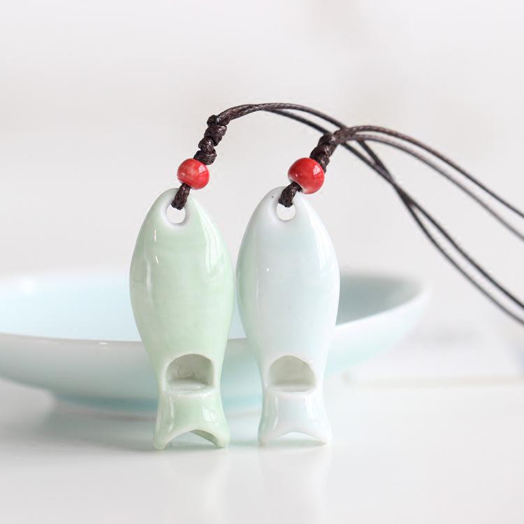 Handmade Ceramic Fish-shaped Whistle Necklace Pendant - Fresh Style Ornament for Couples & Friends, 581