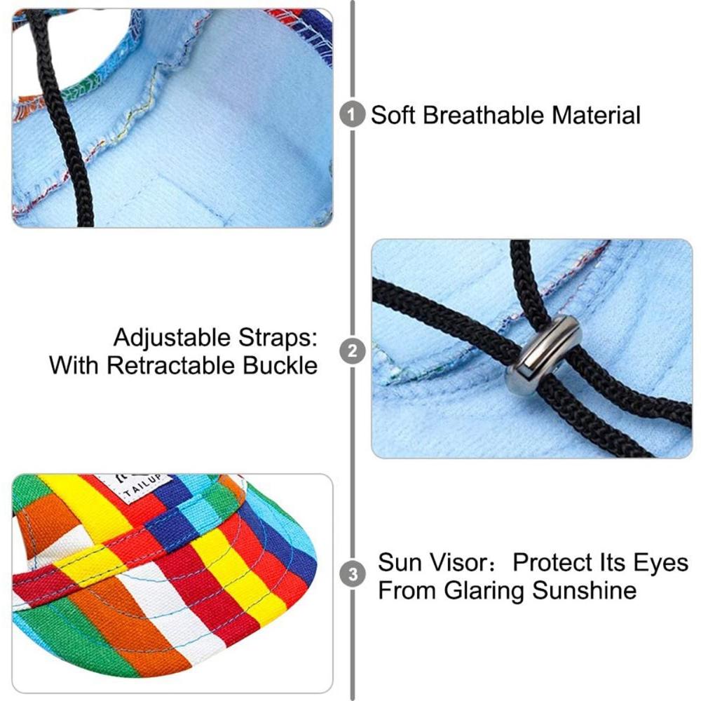 Puppy with Ear Holes Adjustable Chin Strap Baseball Cap Sun Protection Dog Visor Hats Sunbonnet