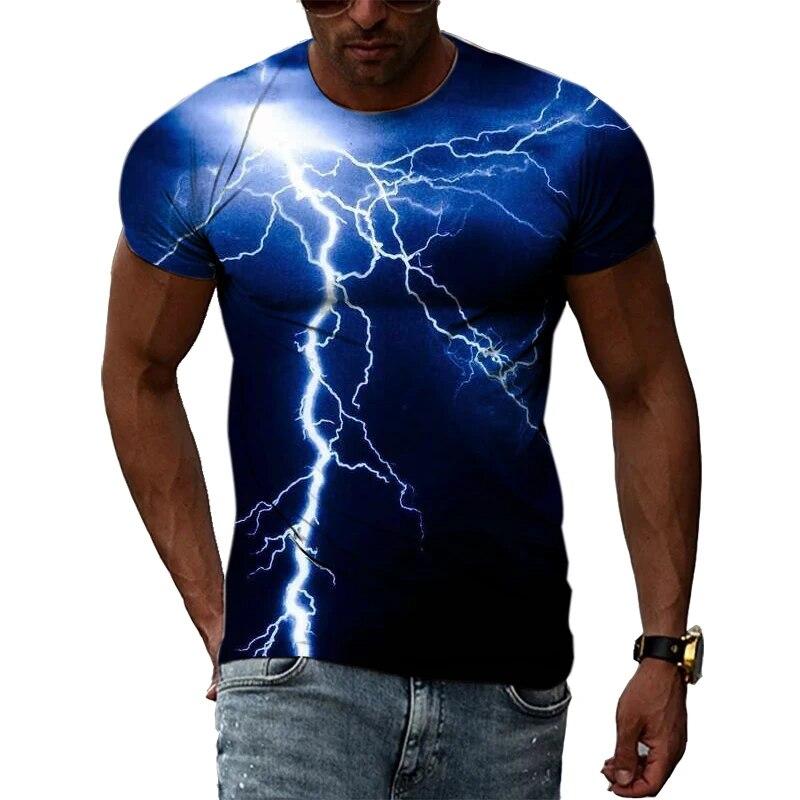 

Модные крутые стильные футболки с рисунком молнии и природным пейзажем, мужские футболки в стиле Харадзюку с 3D принтом и круглым вырезом с коротким рукавом XL