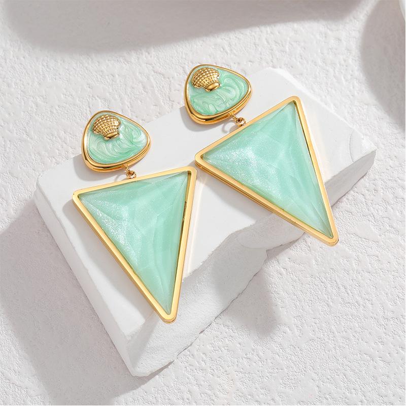 

18K Gold Geometric Triangle Earrings for Women - Fashionable Autumn/Winter Accessories зелений
