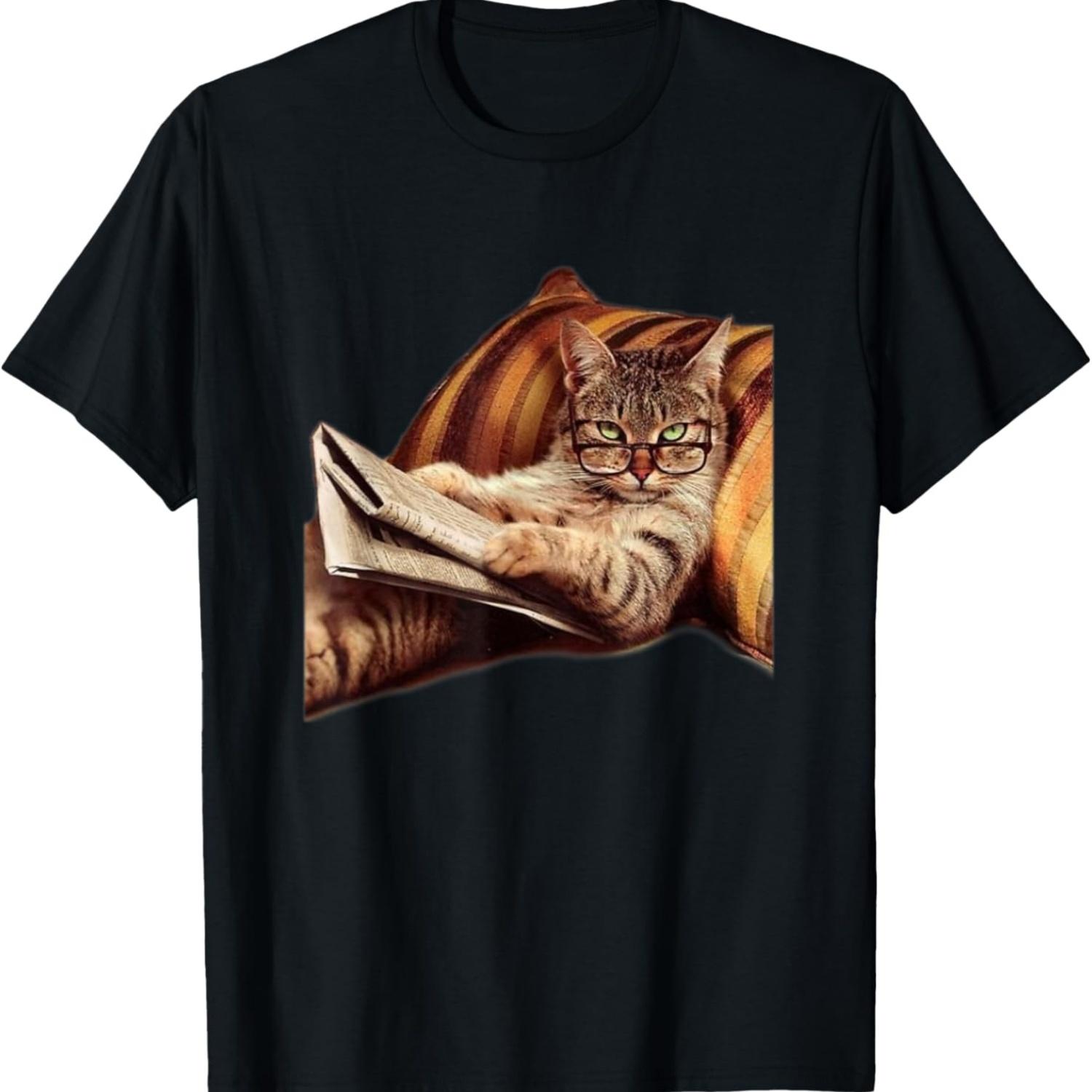 Funny Reading Cat Meme T-Shirt - Internet Humor Book Tee T-Shirt S